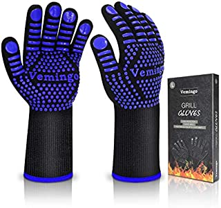 BBQ Gloves 1472°F Extreme Heat Resistant Ov Grill Gloves Heat Proof/Fireproof Gloves Oven Mitts Barbecue Gloves for Smoker/Grilling/Cooking/Baking 12.5CM Large, Blue