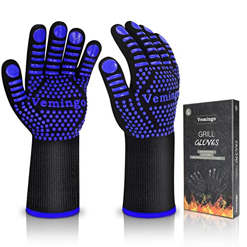BBQ Gloves 1472°F Extreme Heat Resistant Ov Grill Gloves Heat Proof/Fireproof Gloves Oven Mitts Barbecue Gloves for Smoker/Grilling/Cooking/Baking 12.5CM Large, Blue