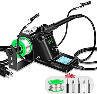 LONOVE Soldering Iron Station Kit  60W Solder Station 194-896 Adjustable Temperature, LED Display, Sleep Function, C/F Switch, 2 Helping Hands, 5 Extra Solder Tips & 1 Solder Wire - Black