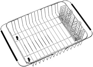 SANNO Dish Drying Rack with Stainless Steel Utensil Holder Large Dish Rack Drainer Drain Expandable Dish Rack Shelf Dish Rack in Sink or Over Sink or On Counter Rustproof Stainless Steel