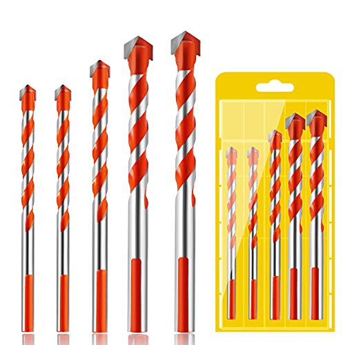 Ultimate Triangle Drill Bit, 5PCS Masonry Drill Bit Set and Multifunctional Concrete Drill Bit, Professional Ceramic Tile Drill Bit and Cemented Carbide Drill Bit, Usually Used for Glass, Brick, Plastic, Cement, Wood, etc.