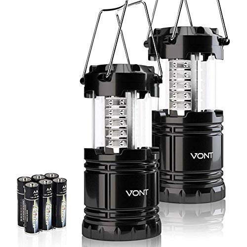 Vont 2 Pack LED Camping Lantern, Super Bright Portable Survival Lanterns, Must Have During Hurricane, Emergency, Storms, Outages, Original Collapsible Camping Lights / Lamp (Batteries Included)