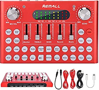 REMALL Live Sound Card for Podcasting, Voice Changer Sound Mixer with Effects, Bluetooth Audio Mixer for Live Streaming Music Recording Singing for Phone, iPhone, Type C, Computer PC, Laptop (Red)