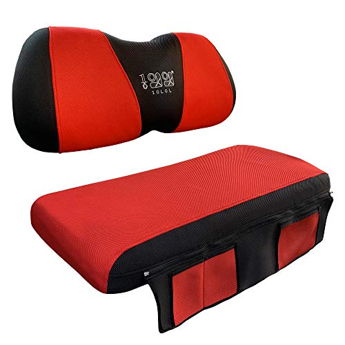 10L0L New Version Golf Cart Seat Cover with Removable Storage Pocket Mesh Bench Seat Cover Fits Most of Yamaha Club Car Precedent DS 2-seat (Red + Black)
