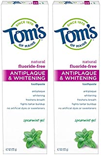 Tom's of Maine FluorideFree Antiplaque & Whitening Natural Toothpaste Spearmint, 9.4 Ounce (Pack of 2)