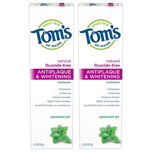 Tom's of Maine FluorideFree Antiplaque & Whitening Natural Toothpaste Spearmint, 9.4 Ounce (Pack of 2)