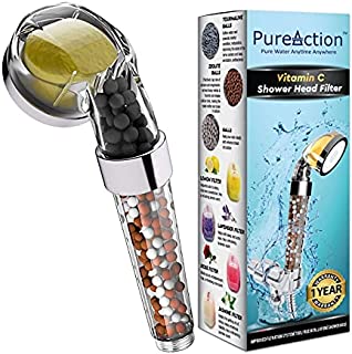 PureAction Vitamin C Filter Shower Head with Hose & Replacement Filters - Filtered Shower Head - Hard Water Softener - Chlorine & Flouride Filter - Universal Shower System - Helps Dry Skin & Hair Loss