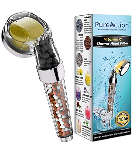 PureAction Vitamin C Filter Shower Head with Hose & Replacement Filters - Filtered Shower Head - Hard Water Softener - Chlorine & Flouride Filter - Universal Shower System - Helps Dry Skin & Hair Loss