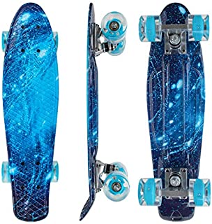 Nattork Complete Skateboard 22'' Mini Cruiser Skateboards with Colorful Light Up Wheels for Youths Kids Beginners