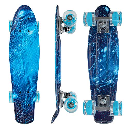 Nattork Complete Skateboard 22'' Mini Cruiser Skateboards with Colorful Light Up Wheels for Youths Kids Beginners