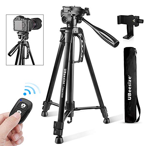 Camera Tripod, UBeesize 55-Inch Lightweight Aluminum Travel Tripod Stand for Canon Nikon Sony DSLR Digital Olympus Video Camera with Universal Smartphone Mount & Carry Bag & Bluetooth Remote