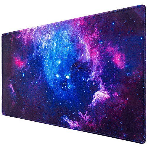 Gaming Mouse Pad, Canjoy Extended Mouse Pad, XXL Large Big Computer Keyboard Mouse Mat Desk Pad with Non-Slip Base and Stitched Edge for Home Office Gaming Work, 31.5x15.7x0.12inch, Galaxy Print