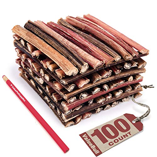 ValueBull Bully Sticks for Small Dogs, Thin 6 Inch, 100 Count - All Natural Dog Treats, 100% Beef Pizzles, Single Ingredient Rawhide Alternative