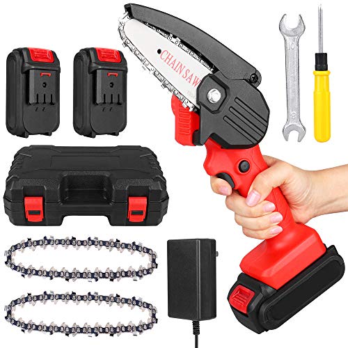 Mini Chainsaw, 4-inch Cordless Electric Chainsaw with 26V Rechargeable Battery, Handheld Cordless Portable Chainsaws, Pruning Shears Chainsaw for Tree Branch Wood Cutting