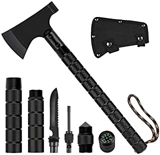 CASAVIDA Survival Camping Axe Multi-Tool Hatchet Hunting Set, Tactical Throwing Axe with Hammer Sheath Whistle for Backpacking Hiking and Outdoor Adventure