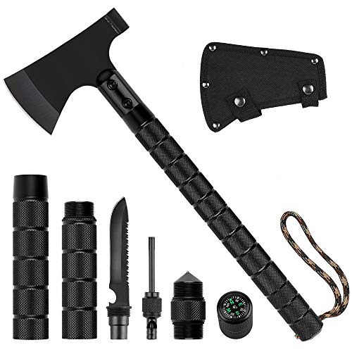 CASAVIDA Survival Camping Axe Multi-Tool Hatchet Hunting Set, Tactical Throwing Axe with Hammer Sheath Whistle for Backpacking Hiking and Outdoor Adventure