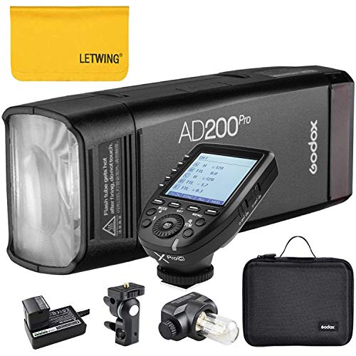Godox AD200Pro TTL 2.4G HSS 1/8000s Pocket Flash Light Double Head 200Ws with 14.4V/2900mAh Lithium Battery and Godox XPro-C Flash Trigger Compatible for Canon Camera