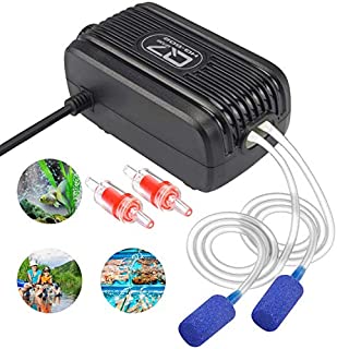 Aquarium Air Pump, Rifny Adjustable Air Pump Kit with Dual Outlet Air Valve, Fish Tank Oxygen Pump with Air Stones Silicone Tube Check Valves for 1-80 Gallon