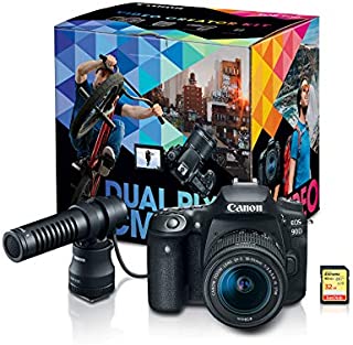 Canon DSLR Camera [EOS 90D] | Vlogging Video Creator Kit with Stereo Microphone DM-E100, 32GB SDHC Memory Card and Windscreen Accessory for Outdoor Recording