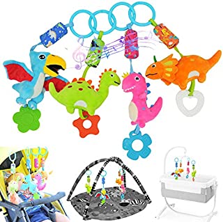 gebra Dinosaur Car Seat Stroller Crib Baby Infant Hanging Toys for 3 6 9 12 Months, Soft Rattle Squeaky Wind Chime Sensory Learning Toys with Bright Color for Infants Babies