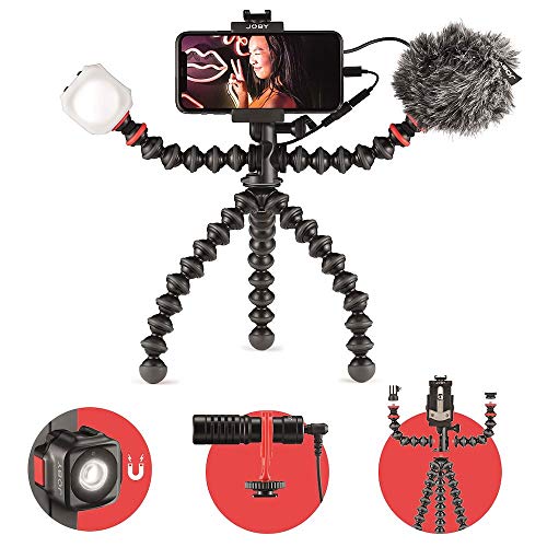 JOBY GorillaPod Mobile Vlogging Kit (Smartphone Rig, Wavo Mobile Mic, Beamo Mini LED Light) Flexible Tripod, Phone Holder, Microphone, Light, Vlogger, IRL, Youtuber, Mobile, Content Creator