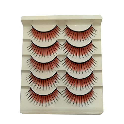 Acamifashion Fashion Colored Natural False Eyelashes Blue-Purple-Black-Red-Brown False Eyelashes Long Natural Lashes Extension for Stage Red
