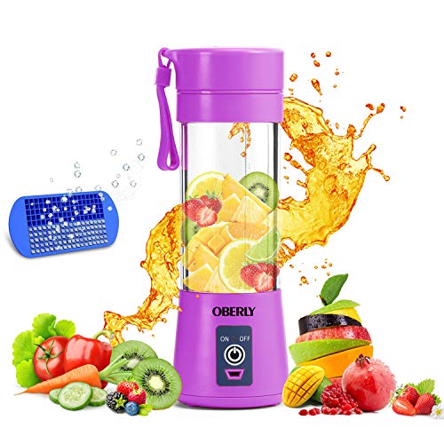 Portable Blender, OBERLY Smoothie Juicer Cup - Six Blades in 3D, 13oz Fruit Mixing Machine with 2000mAh USB Rechargeable Batteries, Ice Tray, Detachable Cup