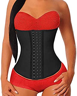 YIANNA Waist Trainer for Women Underbust Latex Sport Girdle Corsets Cincher Hourglass Body Shaper, (Black, S)