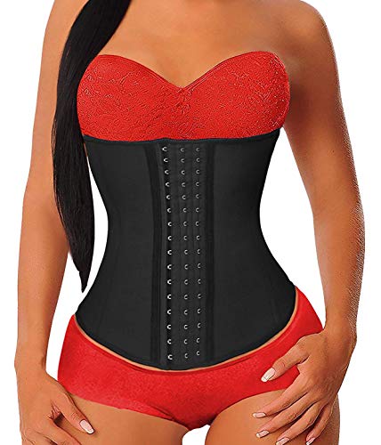 YIANNA Waist Trainer for Women Underbust Latex Sport Girdle Corsets Cincher Hourglass Body Shaper, (Black, S)