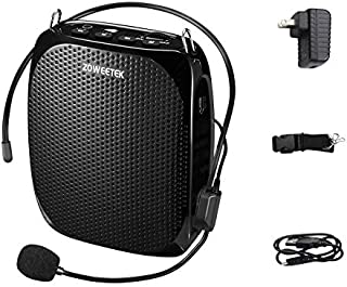 ZOWEETEK Portable Rechargeable Mini Voice Amplifier with Wired Microphone Headset and Waistband, Supports MP3 Format Audio for Teachers, Singing, Coaches, Training, Presentation, Tour Guide