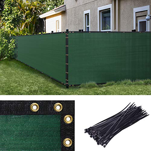 Amgo 5' x 50' Green Fence Privacy Screen Windscreen,with Bindings & Grommets, Heavy Duty for Commercial and Residential, 90% Blockage, Cable Zip Ties Included, (Available for Custom Sizes)