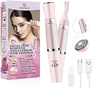 Eyebrow Trimmer & Facial Hair Removal for Women, 2 in 1 Eyebrow Razor and Hair Remover, Rechargeable Painless Eyebrow Lips Body Face Razors for Women