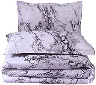 A Nice Night Closure-Printed Marble Ultra Soft Comforter Set Bed-in-a-Bag,Queen (White-Marble)