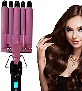 Hair Curler,5 Barrels Hair Waver Curling Iron for Long/Short Hair, Professional Curling Wand ,Temperature Adjustable ,Heat Up Quickly (Pink)