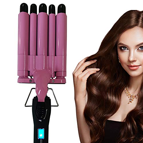 Hair Curler,5 Barrels Hair Waver Curling Iron for Long/Short Hair, Professional Curling Wand ,Temperature Adjustable ,Heat Up Quickly (Pink)