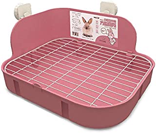 SunshineBio Rabbit Litter Box Toilet for Small Animal Bunny Rabbits Guinea Pig Galesaur Ferrets Corner Litter Pan Potty Trainer with Stainless Steel Panel Small Pets Cage Toilet Bedding Box (Pink)