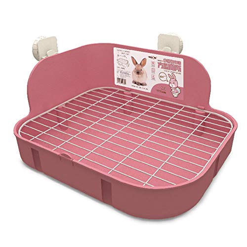 SunshineBio Rabbit Litter Box Toilet for Small Animal Bunny Rabbits Guinea Pig Galesaur Ferrets Corner Litter Pan Potty Trainer with Stainless Steel Panel Small Pets Cage Toilet Bedding Box (Pink)