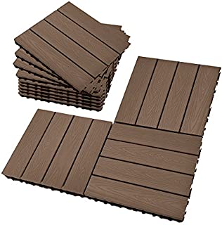 Deck Tiles, Interlocking Patio Flooring Tiles, Indoor Outdoor Deck and Patio Flooring Wood-Plastic Material Composite Tile, Coffee, 12 x 12 Inch