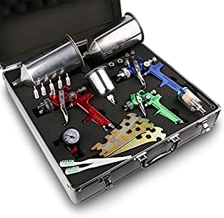 etosha Professional HVLP Gravity Feed Air Spray Gun Kit with 1.0mm 1.4mm 1.8mm Nozzles Needle Cap Automotive Air Paint Sprayer Gun Set with 600cc Cup for Auto Paint, Primer, Clear/Top Coat & Touch-Up