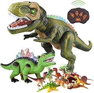 BFUNTOYS Remote Control Dinosaur, Walking Dinosaur and 9 Dinosaur Figures Toys for Kids 3 4 5 6 7 8+Years Old Boys with Dance/Fight Mode, Roar&Light,Big Robot T-Rex Toy Electronic Dinosaur for Toddler