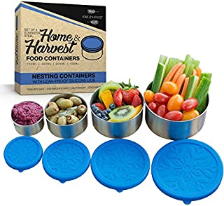 Home and Harvest Stainless Steel Food Containers for Kids & Adults, Set of 4 Reusable Silicone Lids & Storage Containers Great for Lunch Box, Meal Prep, Snacks & Bento Boxes at Home or Traveling