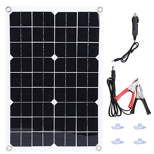 Fdit 20W 18V Solar Panels USB Output Semi-Flexible Solar Panel Monocrystalline Silicon Solar Panel with Connection Cable Kits for Outdoor