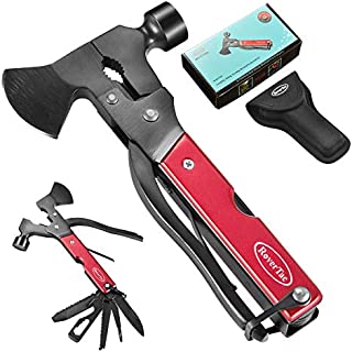 RoverTac Multitool Camping Accessories Survival Gear and Equipment 14 in 1 Hatchet with Knife Axe Hammer Saw Screwdrivers Pliers Bottle Opener Durable Sheath Gifts for Men Women