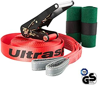 Ultrasport Slackline with Ratchet Including Carrying Bag; for Beginners, Children and Families; in 2 Different Sizes; Available with and without Tree Protector, Fitness Slackline, Fun and Games