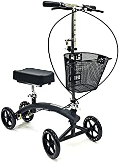 BodyMed Folding Knee Scooter with Dual Braking System and Basket - - Great Alternative to Crutches - Broken Leg Walker - Steerable Mobility Device for Foot Or Ankle Injury
