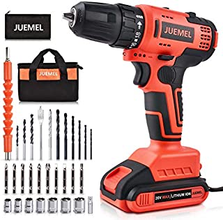 20V Cordless Brushless Drill, JUEMEL Power Drill Driver Set, Lithium-ion Electric Drill with 3/8'' Keyless Chuck, 430 in-lbs, 18+1 Clutch and 0-2200 RPM Variable Speed for Wood, Cement, and Metal