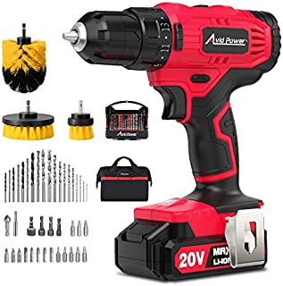 AVID POWER 20V Cordless Drill, Lithium-ion Battery Power Drill/Driver with 41pcs Drill Bit Set, 3 Brushes, Variable Speed, 3/8'' Keyless Chuck,16 Position Drill Kit