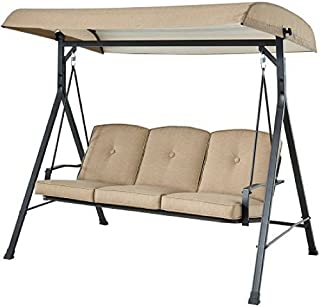 Mainstays Forest Hills 3-Seat Cushion Canopy Porch Swing, Tan