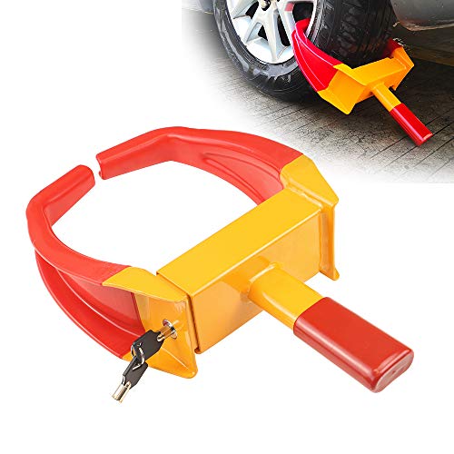 Wheel Clamp Lock Universal Security Tire Lock Anti Theft Lock Fit Most Vehicles, For Trailers Boats Motorcycles Golf Carts Great Deterrent Bright Red/Yellow, Fits Tire Size From 4.8