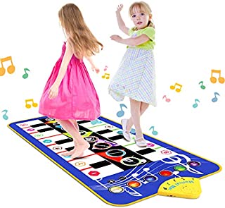 RenFox Baby Musical Mats, Musical Toys Piano Keyboard Dance Floor Mat with 8 Selectable Musical Instruments Build-in Speaker Play Mat Early Education Toys Gift for Toddler Girls Boys Kids